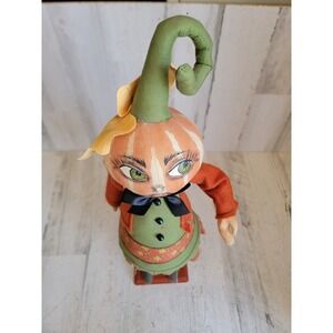 Folk art pumpkin girl Halloween unique gourd home decor figure farm bow